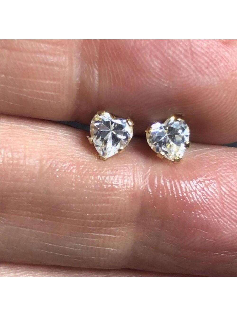 B2970 PAJ Vermeil gold over sterling 925 Heart Stud Earrings  CZ Sparkle